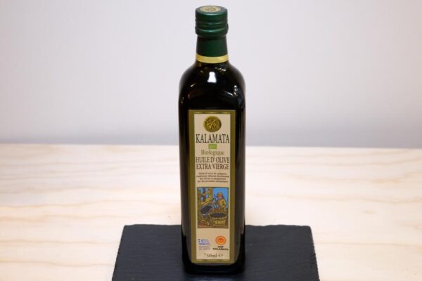 Image de présentation bouteille huile d'olive bio de Kalamata